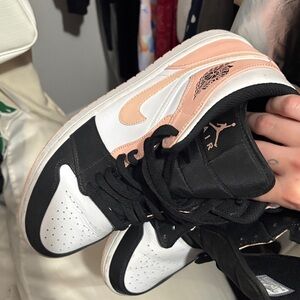 Nike Women’s Air Jordan 1 Mid in White, Black & Pale Pink